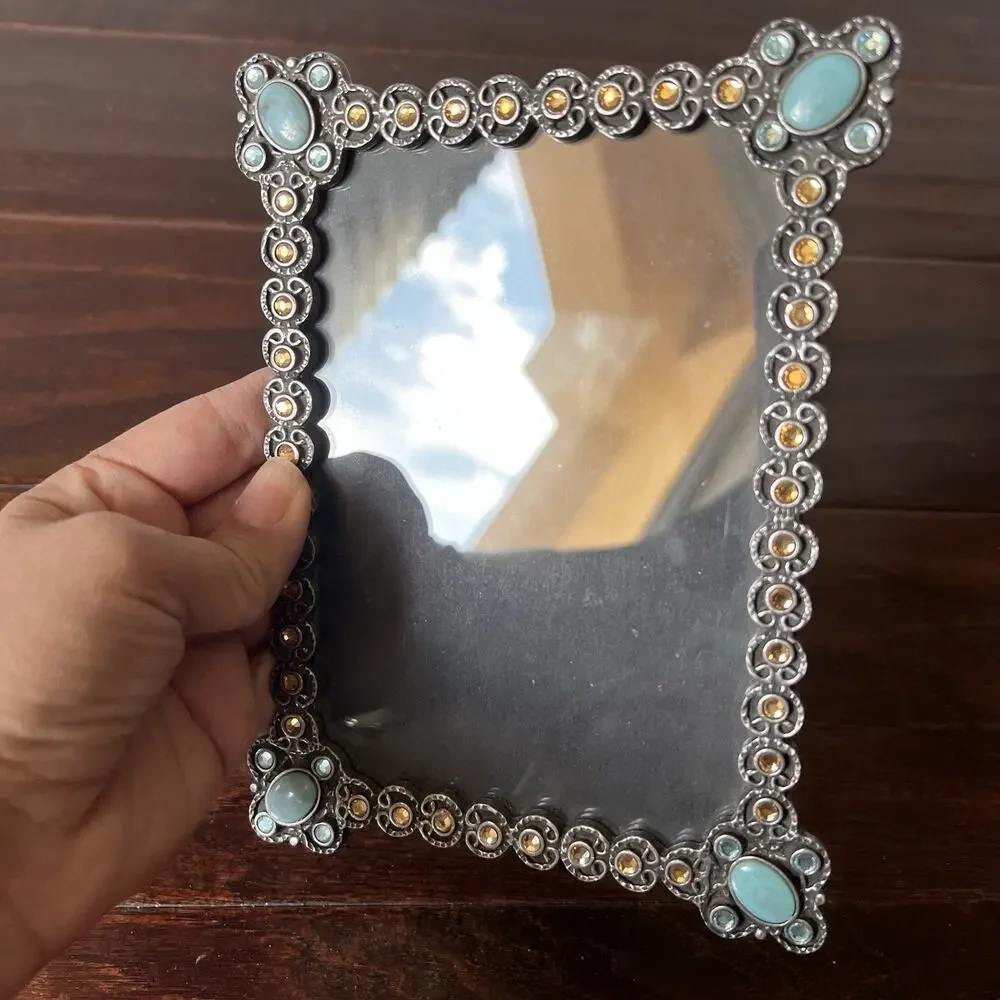 Axco Silver Tone Ornate Turquoise Rhinestones Photo Frames Western